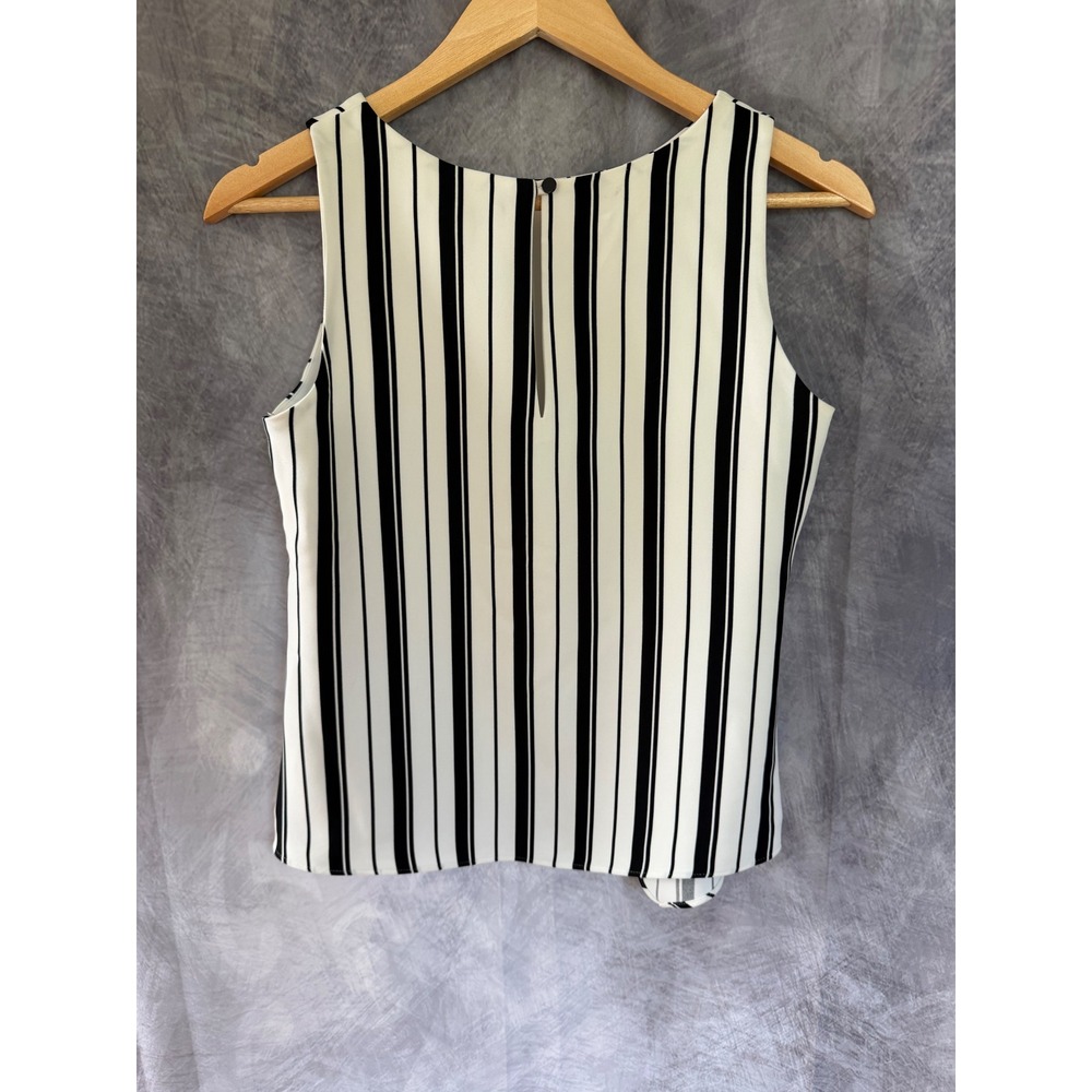 White House Black‎ Market Black White Striped Sleeveless Asymmetric Blouse 4P - Picture 2 of 6